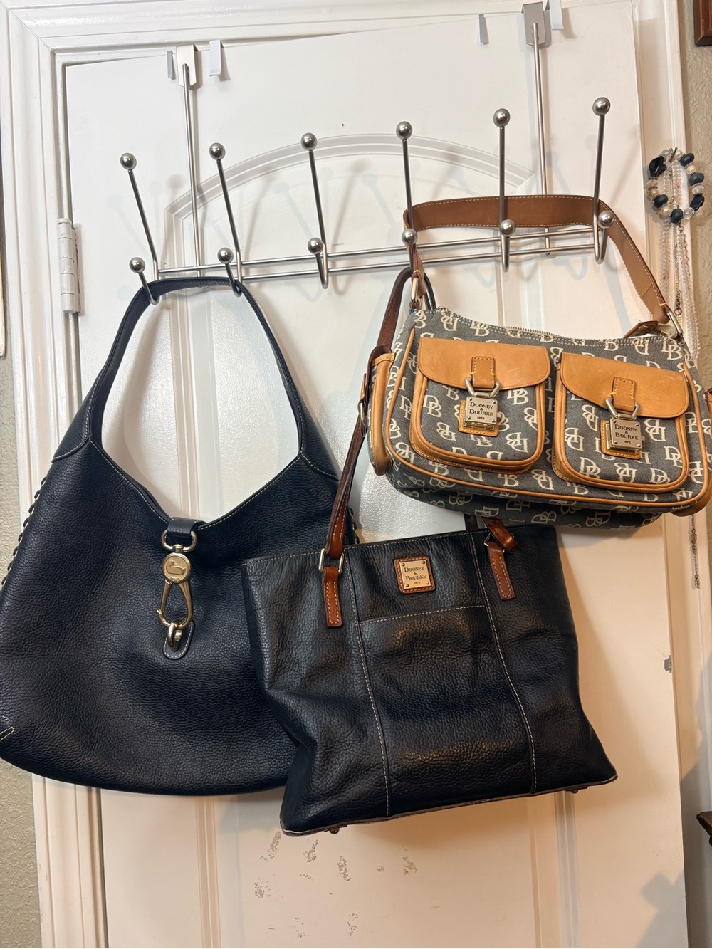 Lot of 3 Dooney & Bourke Bags - Black Leather Hobo, Tote & DB shoulder bags